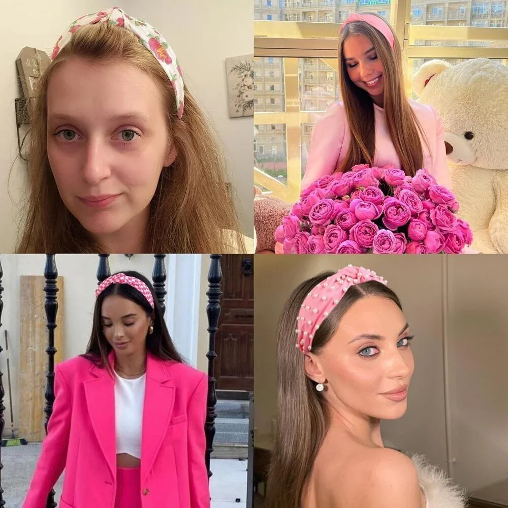 Pink Flower Hairbands for Women Girls 4 Pack Non Slip and Elastic